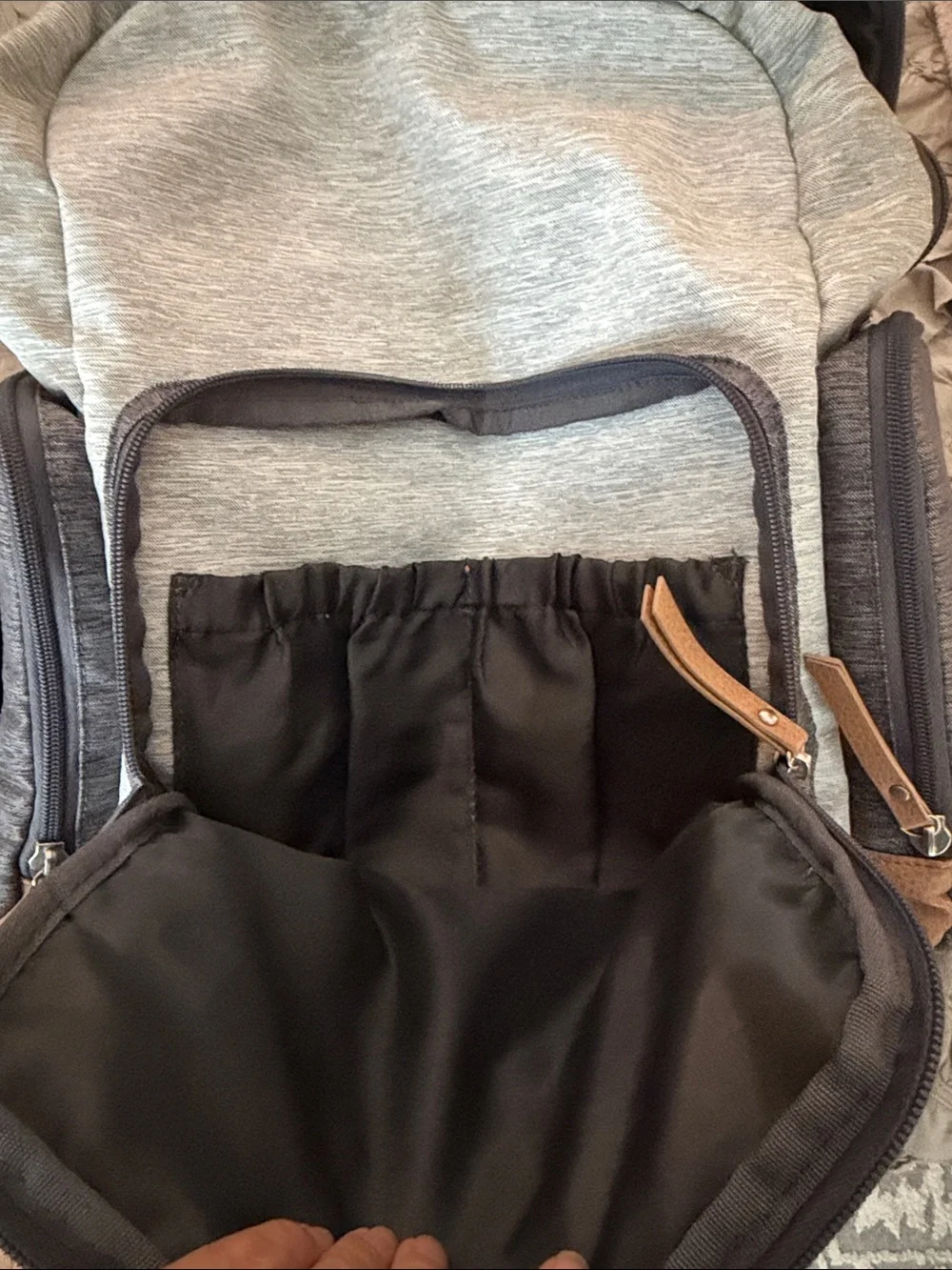 Eddie Bauer Two-Tone Gray Backpack with Brown Accents